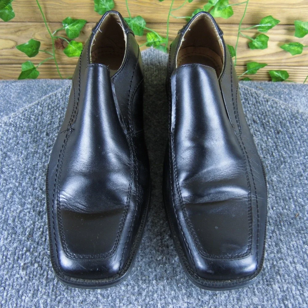 Joseph Abboud Men 8.5 Black Leather Slip On Dress Shoes‎ Classic Square Toe